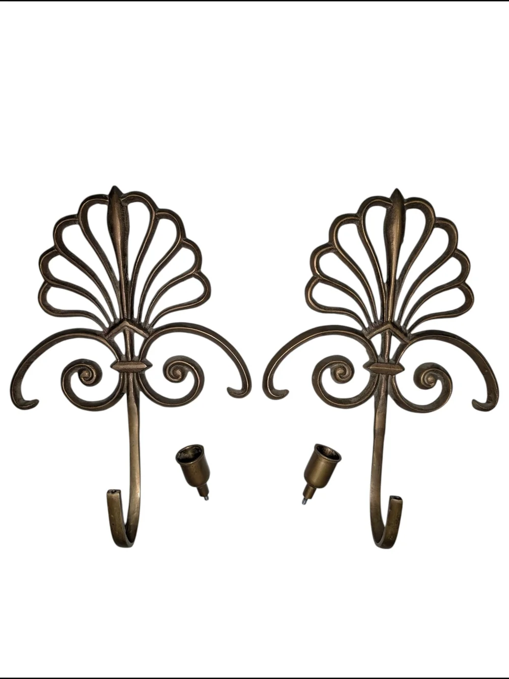 Vintage Solid Brass Mid-Century Art Deco Metal Wall Taper Candle Sconce Shell